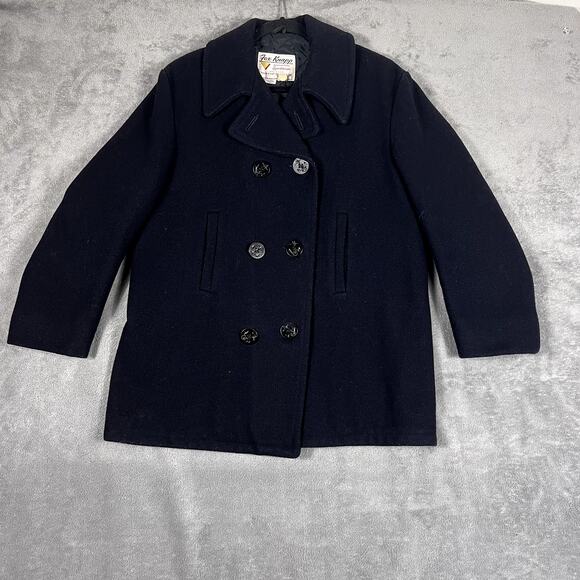 Fox Knapp Mens Vintage Wool Blend Pea Coat Navy Size 20 Classic Military Style - Picture 1 of 9
